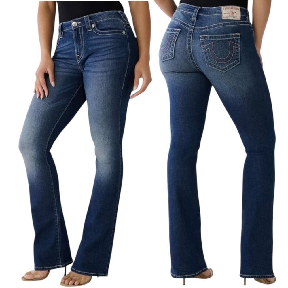 True Religion Becca Mid Rise Bootcut Jeans Pink Stitch Women's 28‎